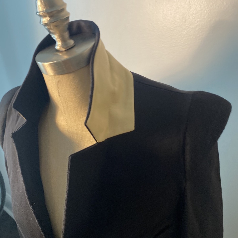 Julie Haus Black Tan BlazerLeather Combo Asymmetric Cut Size 4 USA Designer - Picture 3 of 10
